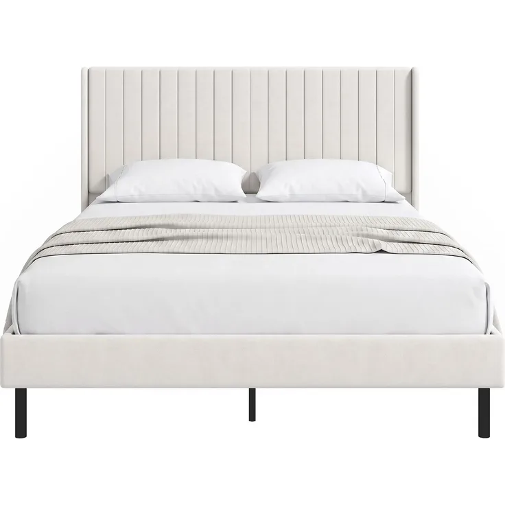 HOMCOM Bettgestell, Holland-Samt, Sperrholz, Beige, 207 x 148 x 112 cm