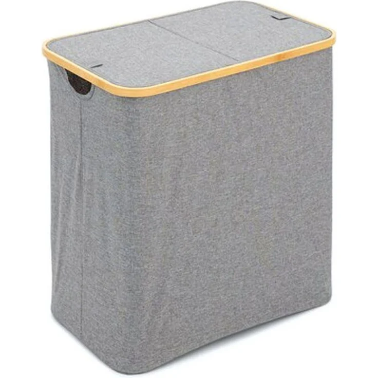 HAC24 Wäschesortierer Faltbarer Wäschekorb Wäschebox Wäschesammler für Bad & Schlafzimmer (1 St), 90L – 2-Fächer mit Deckel 53,5 x 33 x 56 cm aus Bambus & Polyester – Bild 1