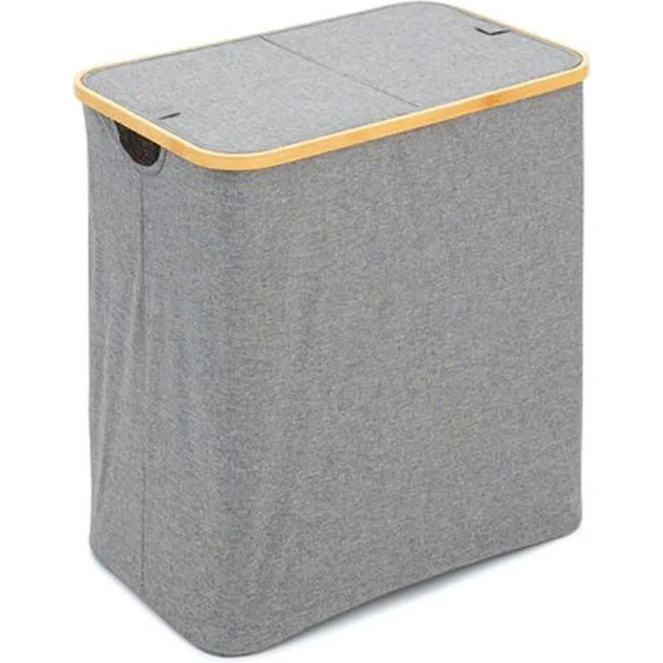 HAC24 Wäschesortierer Faltbarer Wäschekorb Wäschebox Wäschesammler für Bad & Schlafzimmer (1 St), 90L – 2-Fächer mit Deckel 53,5 x 33 x 56 cm aus Bambus & Polyester