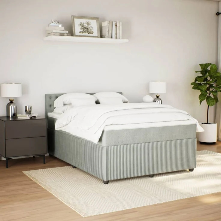 vidaXL Boxspringbett mit Matratze Hellgrau 160x200 cm Samt 3287794 – Bild 3