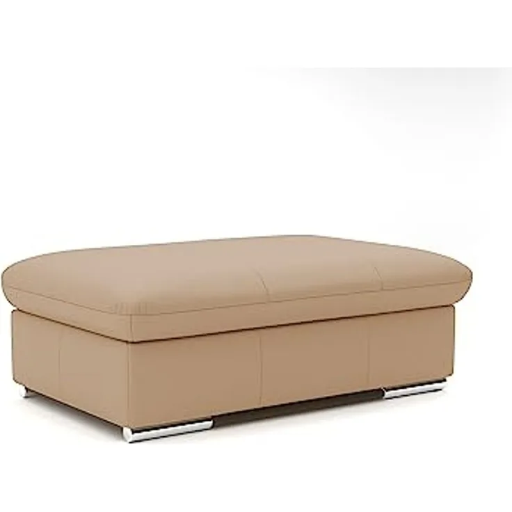 CAVADORE Echtleder-Hocker Valerie / Polsterhocker mit Metallfüßen als Beistellhocker, Fußhocker, Sitzgelegenheit, Couchtisch / 102 x 43 x 68 / Leder Beige