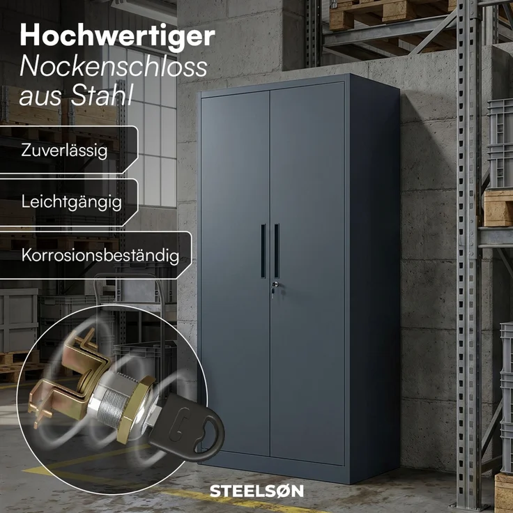 STEELSØN 'Regulus' Aktenschrank, Metall, anthrazit, 175x40x80 cm, abschließbar, Metallschrank mit 5 Fächern, geeignet als Werkzeugschrank – Bild 6