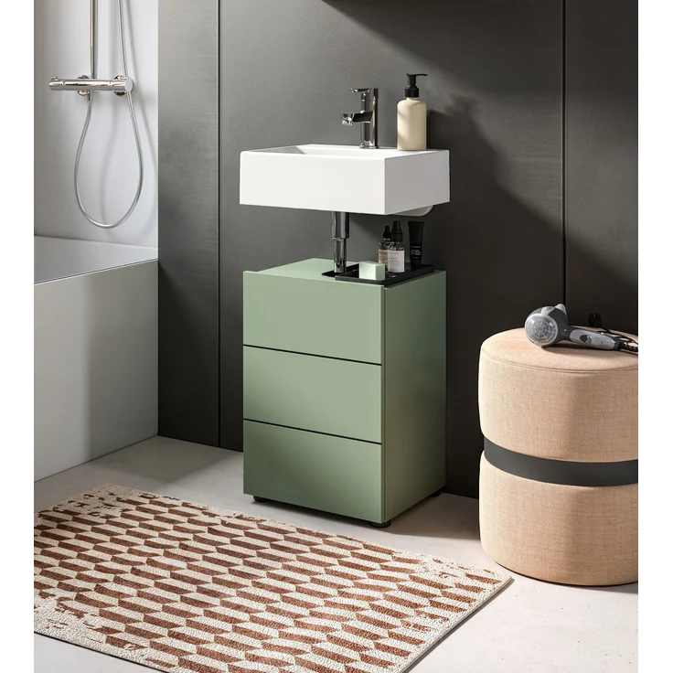 Waschbeckenunterschrank (B/H/T: 38x56x34 cm) in Smoke Green Nachbildung und schwarz – Bild 5