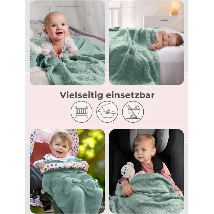 Babydecke Premium Musselin Babydecke 4-lagige Decke aus 100% Baumwolle, Laynenburg, Musselin Babydecke, Kuscheldecke oder Schlafdecke, Pucktuch, Spucktuch – Bild 3