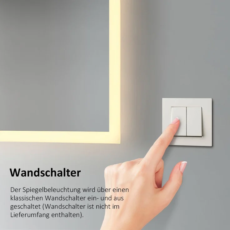 EMKE Badspiegel mit LED Beleuchtung 60x40cm Warmweiß Licht Wandschalter Horizontal/Vertikal – Bild 2