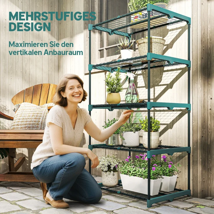 Outsunny Pflanzenständer, Stahl, Kunststoff, Dunkelgrün, 67L x 49B x 138H cm – Bild 4