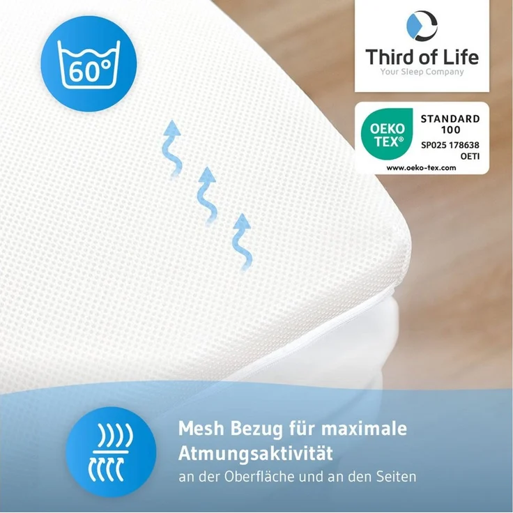 Third of Life, Topper Matratzentopper AERO ActiveClima - atmungsaktive Komfortauflage, 5 cm hoch, 100% hochwertiger Memory Schaum, Atmungsaktiv, feuchtigkeitsregulierend, stützend, hygienisch – Bild 3
