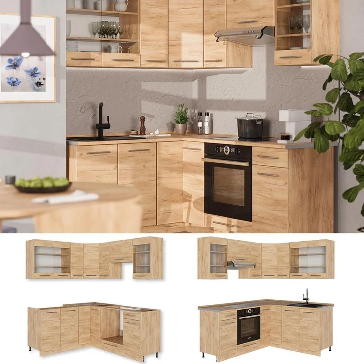Eckküche Fame-Line Goldkraft Eiche/Goldkraft Eiche 190 x 160 cm, AP Anthrazit Vicco – Bild 5