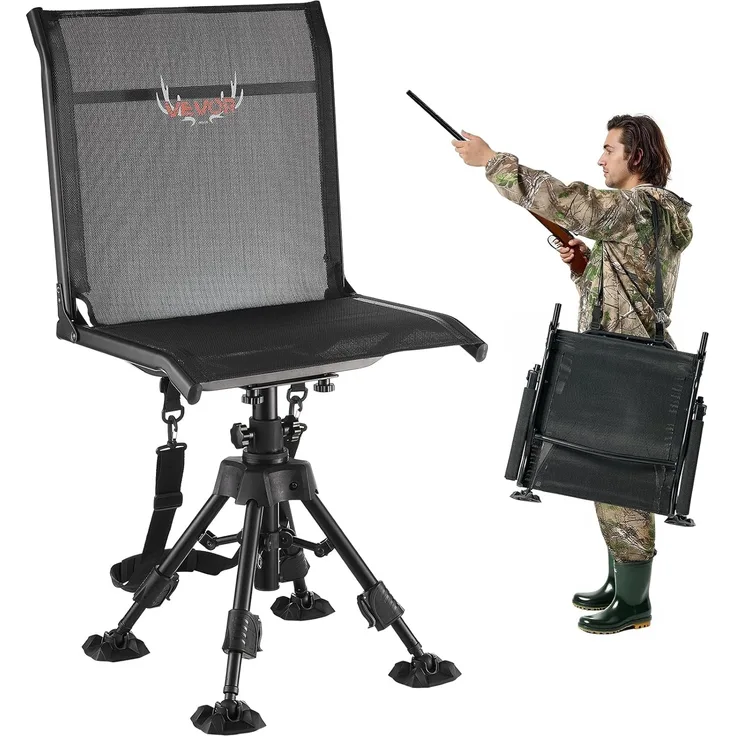 VEVOR Faltstuhl Campingstuhl Anglerstuhl mit Stahlrahmen, höhenverstellbarer Klappstuhl Gartenstuhl (158 kg belastbar) 360° geräuschlos drehbar, 420-625 mm (Sitzhöhe) für Picknick Garten Outdoor