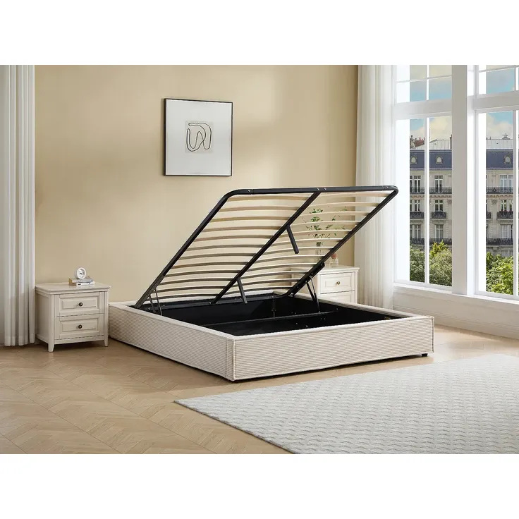 Vente-unique - KARESO Lattenrost und Bettrahmen Samt Beige - B 161 cm x H 30 cm x L 210 cm
