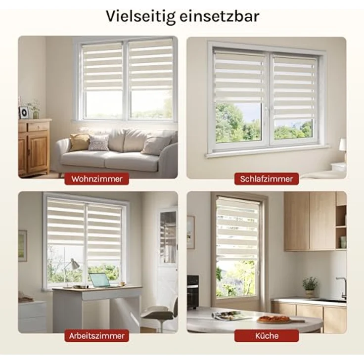 WOLTU Doppelrollo Klemmfix ohne Bohren Holzlook Buche B75 x H150 cm, Duo Rollo Zebrarollo Fensterrollo Klemmrollo Seitenzugrollo Easyfix lichtdurchlässig & verdunkelnd Rollos für Fenster und Tür – Bild 9