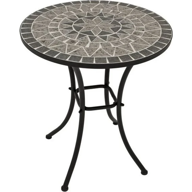 DEGAMO Bistrotisch SIENA (1-St), 60cm rund, Gestell Eisen schwarz, Tischplatte Mosaik grau/weiss – Bild 4