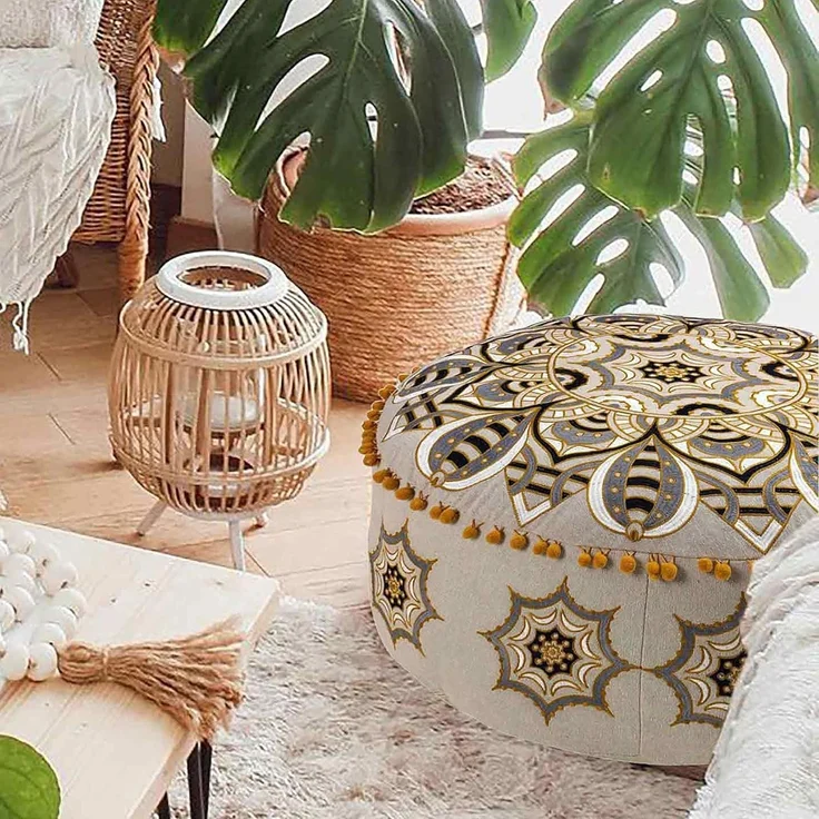 Marokkanischer Hocker Osmanische Abdeckung 60x20 cm - Boho Deco Haustierbett Fußhocker Sitzkissen Sitzhocker mit handwerklichem Raumdekor für Meditation, Yoga und Chic – Bild 1