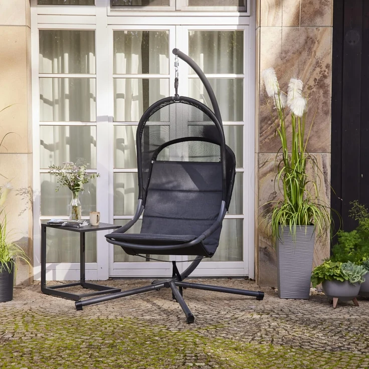 Siena Garden Hängesessel LAGOMA black Hängekorb mit Kissenauflage – Bild 2