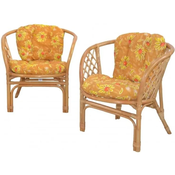 Rattansessel "Sonja II" 2 Stück, handgeflochten, honigfarben mit Kissen