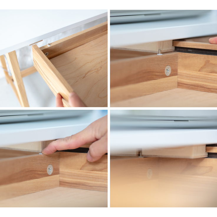 Ragaba Eckschreibtisch mit Schublade und Fußstütze, MDF & Massives Eschenholz, 115x85 cm, Weiß, Links – Bild 5