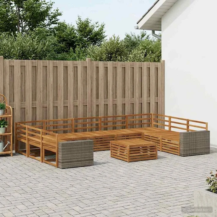 vidaXL Outdoor-Sofagarnitur 10 stk. 9-Sitzer Natur Massivholz Akazie 3383877 – Bild 1