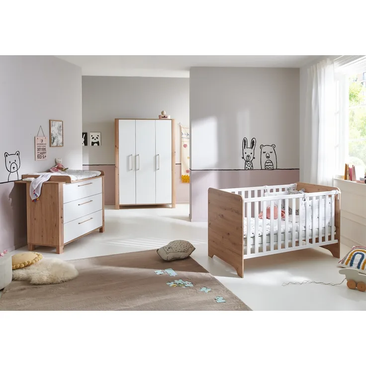 Babymöbel-Komplettset »Marlon« 3-teilig, Artisan Oak / Kreideweiß, Arthur Berndt