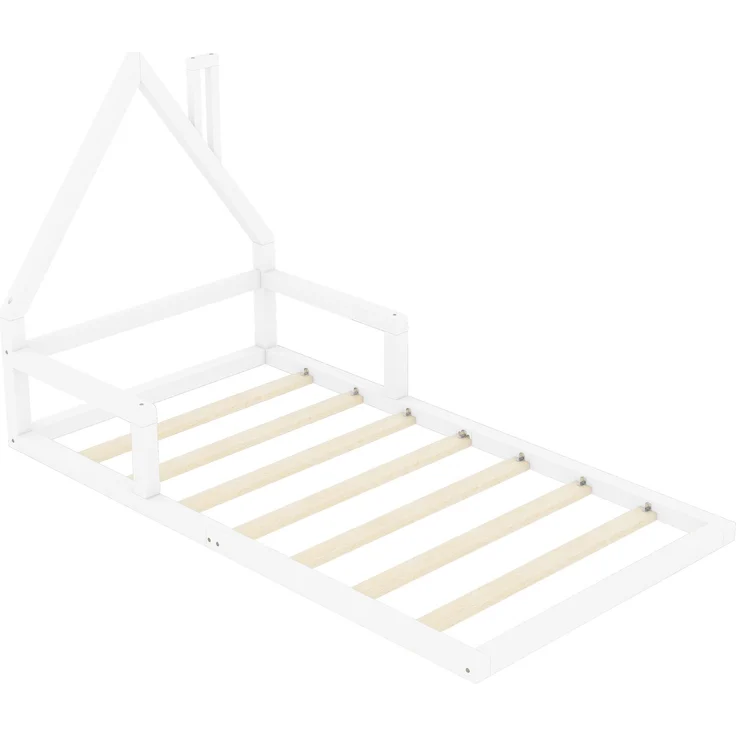 Kinderbett 90x200 cm in Hausform, Weiß,stabiles Flachbett mit 7 Lattenrosten, modernes Hausbett,leicht zu montieren und pflegeleicht – Bild 8