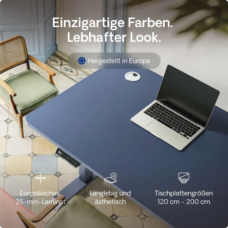 Desktronic HomePro Elektrisch höhenverstellbarer Schreibtisch 180x80cm Blau/Blau mit Memory-Funktion, Anti-Kollisions Technologie, USB-A und USB-C-Ladeanschlüssen – Bild 8