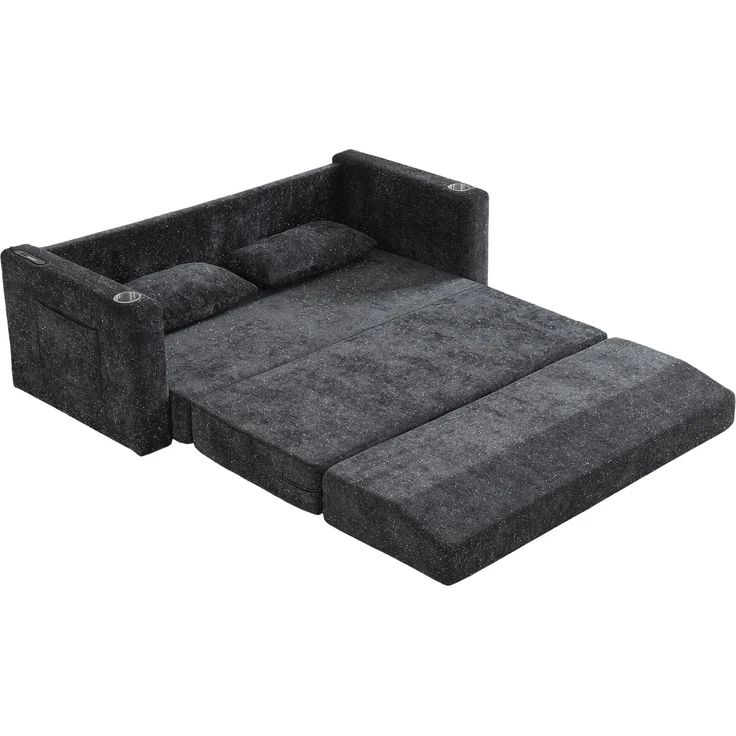 ZUBALIYA SchlafSofa mit USB - Anschluss, mit Chenille - Bezug, mit Samtbezug, mit breiten Armlehnen, mit Schaumstoffpolsterung – Bild 8