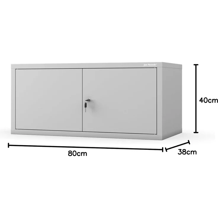 Jan Nowak Aktenschrankaufsatz C01L Aufsatz für Aktenschrank Büroschrank Metall Pulverbeschichtung Flügeltüren 38 x 80 x 40 cm (Grau) – Bild 2