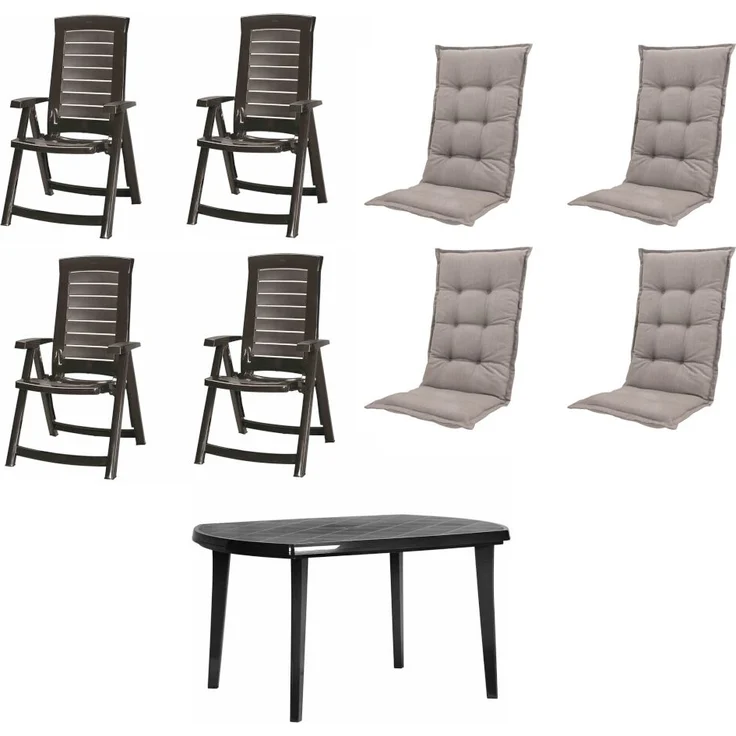 SET Aruba 4 x Klappsessel graphit, 1 x Tisch graphit, 4 x Auflage taupe – Bild 1