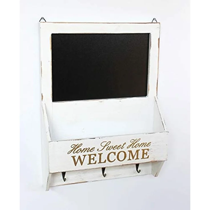 DanDiBo Wandorganizer Vintage Schlüsselbrett Holz mit Ablage 93751 Weiß 40cm Schlüsselboard Briefablage Kreidetafel Schlüsselkasten Shabby Chic Memoboard – Bild 6