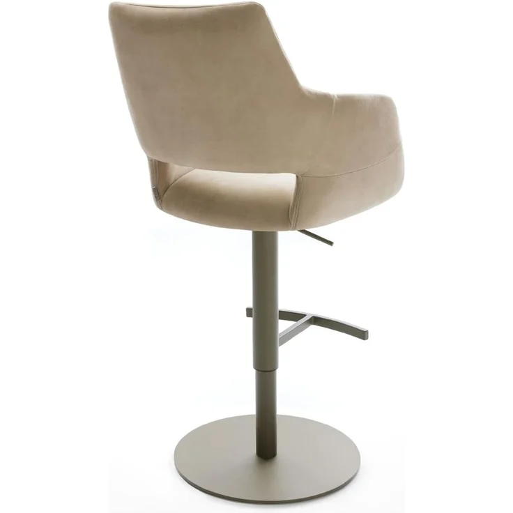 Barstuhl Yago-Flex Mikrofaser Beige Vintage Drehfuß höhenverstellbar Metall Titanfarben Taschenfederkern – Bild 6