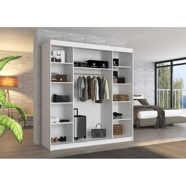 Schiebetürenschrank Schrank Nr. 405 in Weiß matt- Spiegel 200 x 215 x 58 cm – Bild 2