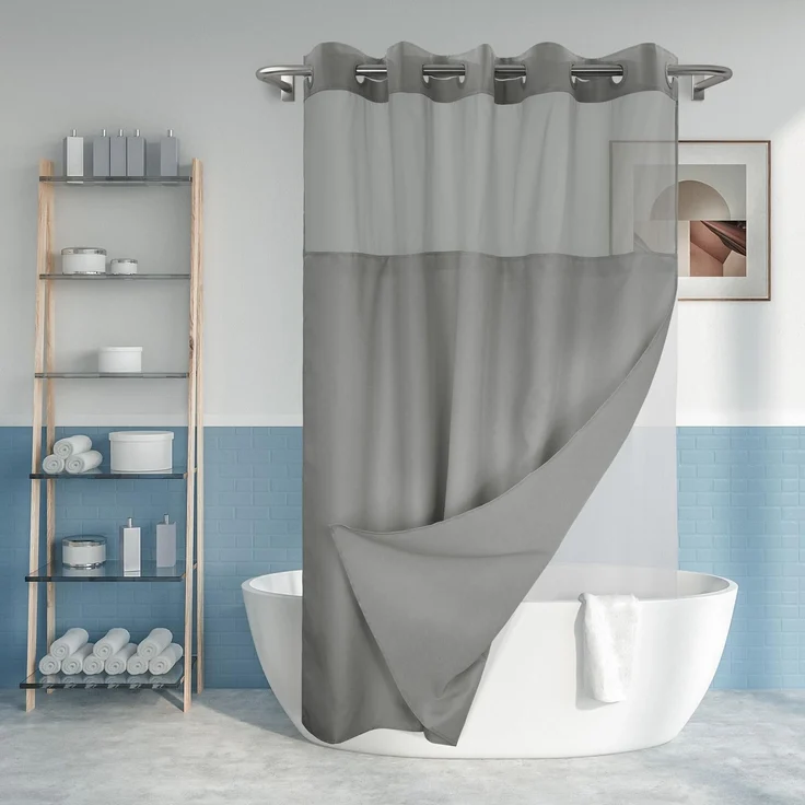 River Dream Duschvorhang ohne Haken, strukturiert, mit wasserdichtem PEVA-Innenfutter, Stoffvorhang und wasserdichtem Futter für Badezimmer, 180,3 x 188 cm, Dunkelgrau.