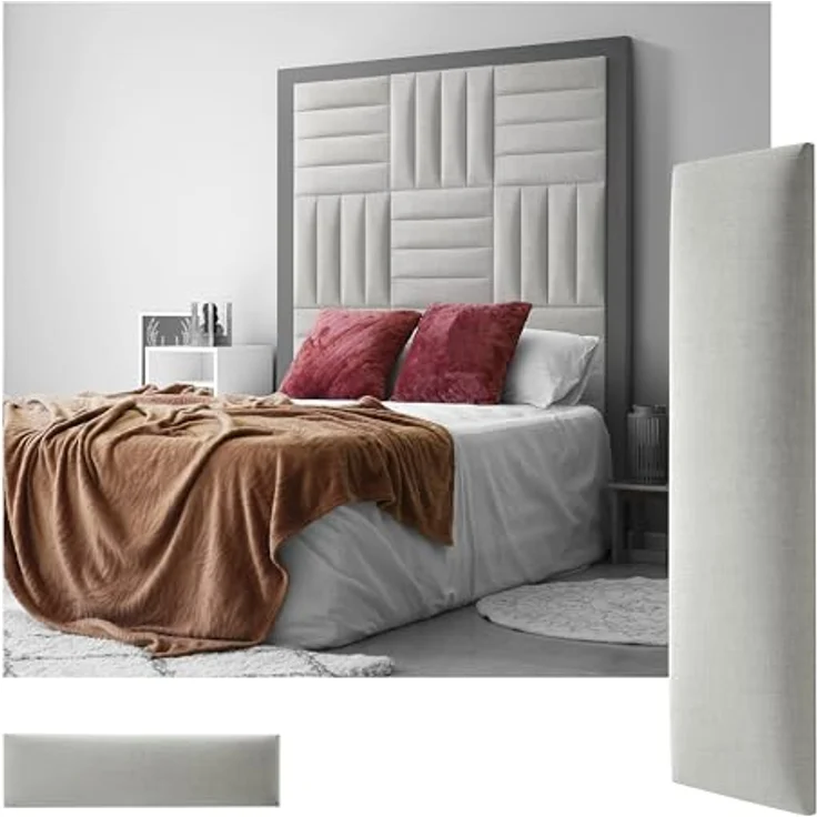 MOLLIS Polsterplatte, Rechteckiges und Dekoratives Wandpaneel, Geeignet als Bettkopfteil oder Aufprallschutz, Reduziert Schall und Verbessert Akustik, aus Schaumstoff, 60x15 cm, Silber – Bild 3