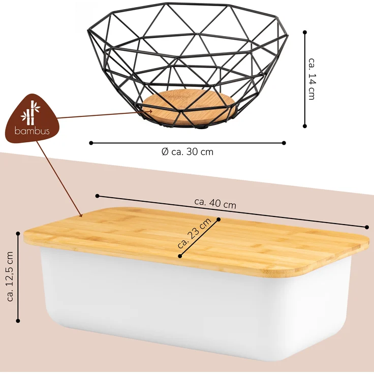 2tlg. Brotaufbewahrungs-Set - Brotkasten und Brotkorb (Kunststoff/Metall, weiß) – Bild 7