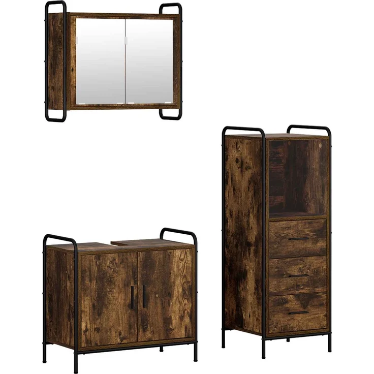 vidaXL Badezimmerschrank-Set 3 stk. Räuchereiche 40 x 36 x 109,5 cm 3444521 – Bild 2
