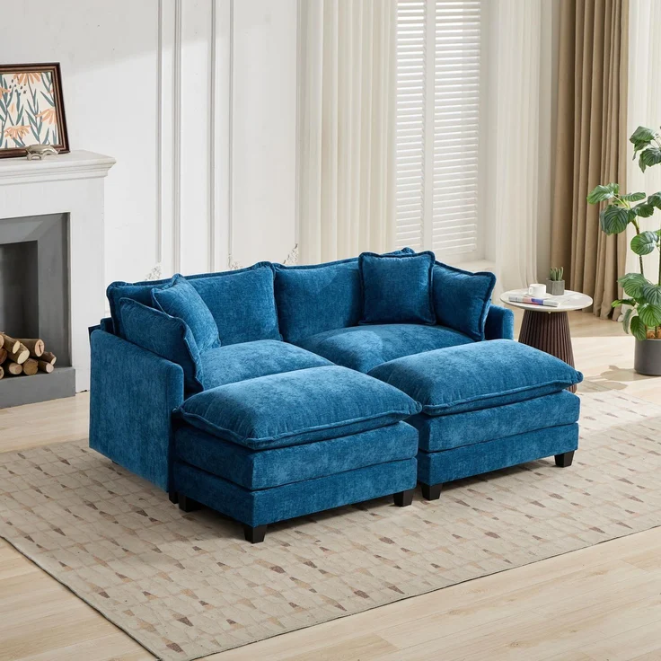 ZUBALIYA Sofa mit LED - Beleuchtung, mit Chenille - Bezug, mit Cordbezug, modular aufgebaut, aus Chenille, für Wohnzimmer und Apartments – Bild 10
