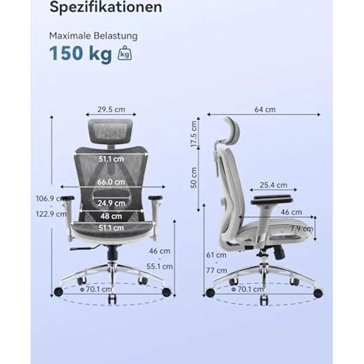SIHOO M57 Ergonomischer Bürostuhl mit 3-Wege-Armlehnen, Lendenwirbelstütze und Verstellbarer Kopfstütze Hohe Rückenlehne Neigungsfunktion – Bild 4