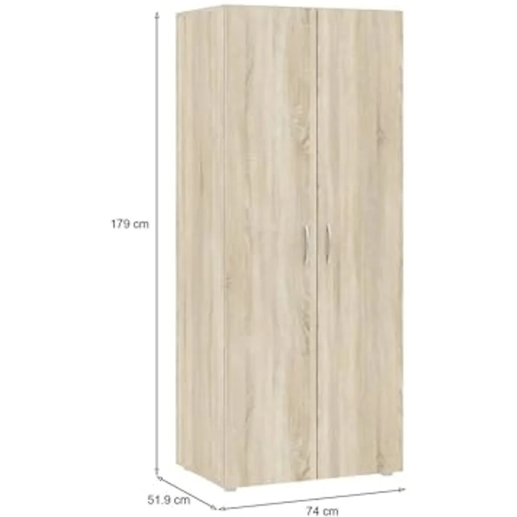 Dmora - Kleiderschrank 2 Türen Cork, Schlafzimmermöbel, Schrank, Garderobe, 74x52 h179 cm, Eiche – Bild 3