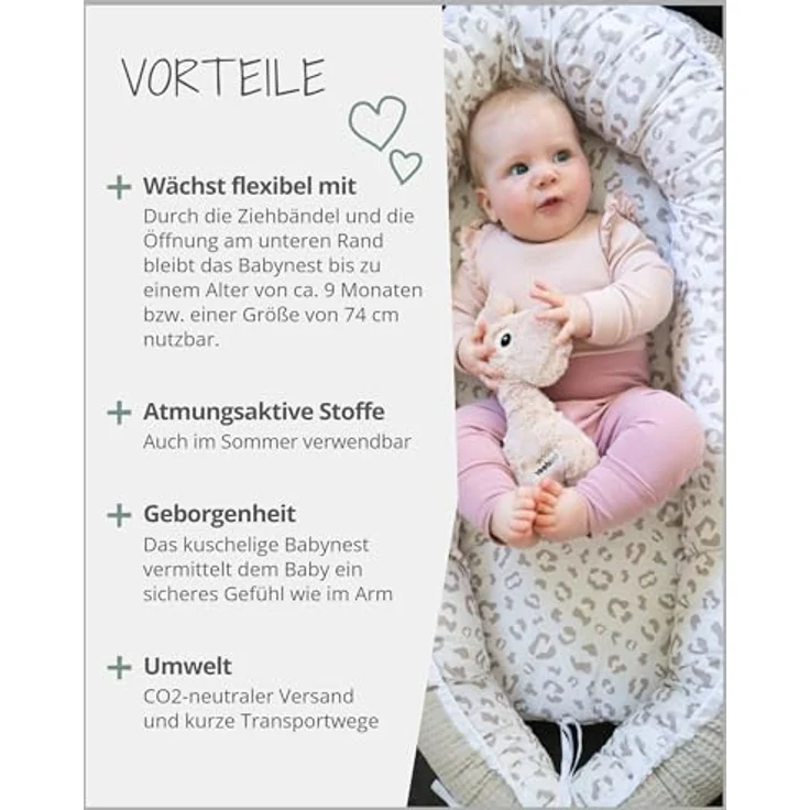 ULLENBOOM ® Bettnestchen Kuschelnest Baby 55x95 cm, kuscheliges Babynest, Made in EU, (1-tlg), Ideal für Neugeborene als Reisebett, Leo – Bild 7