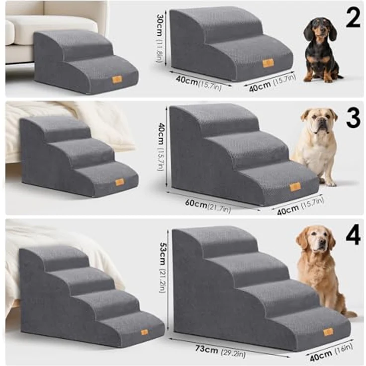 HEVOL Hundetreppe mit 3 Stufen – Hochwertige Schwamm-Hundetreppe für kleine Hunde, tragbare Haustiertreppe und Katzentreppe mit waschbarem Bezug für Sofa und Bett. Inklusive 1 Fusselrolle – Bild 3
