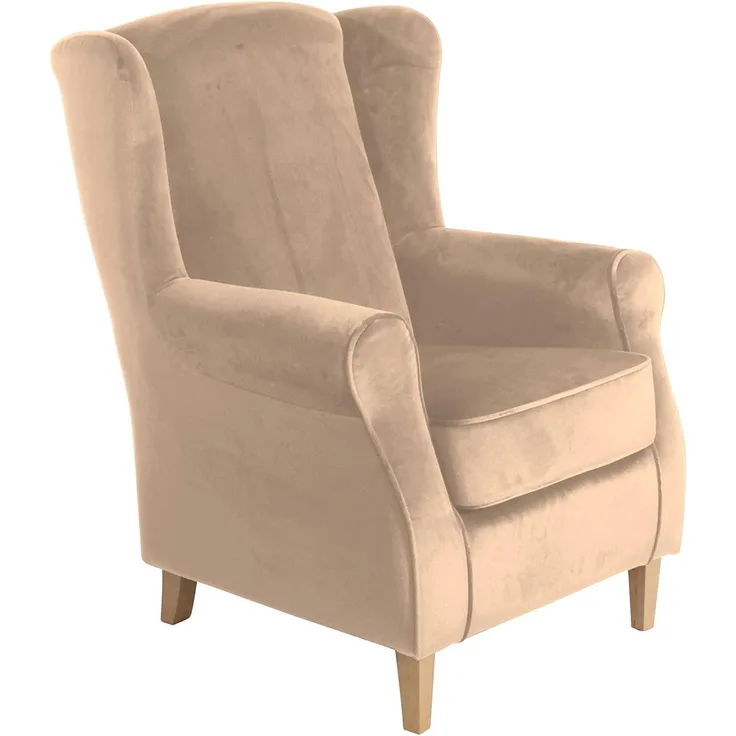 Ohrensessel Karlen Bezug Samtvelours Buche natur / sand 22047