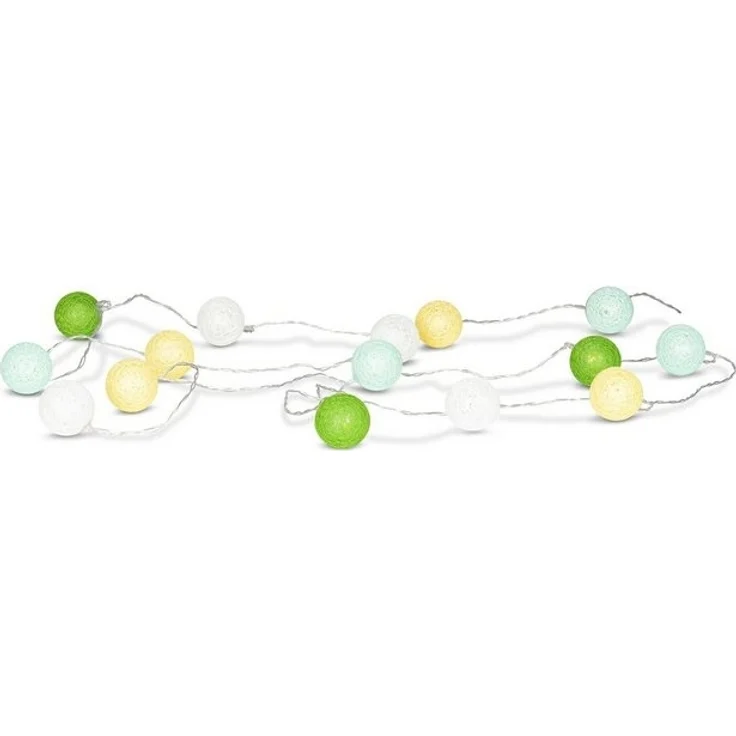 Levandeo® Lichterkette, 15er Lichterkette Ø4cm LED Kugeln Girlande Lampions Baumwolle Grün – Bild 4