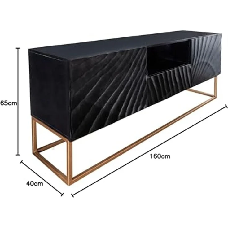 riess-ambiente TV-Board SCORPION 160cm schwarz, Massivholz · Lowboard · Metall · Wohnzimmer · 3D Schnitzereien – Bild 3