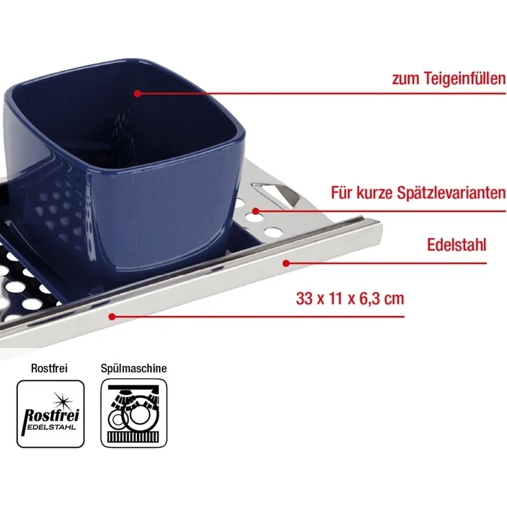 EUROHOME Spätzlehobel Edelstahl Spätzlereibe ohne Nase für Knöpfle mit Kunststoffgriff, Edelstahl, (1-St, Spätzlehobel 33 x 11 x 6,3 cm), Spätzlepresse runde Löcher - Reibe mit Trichter – Bild 2