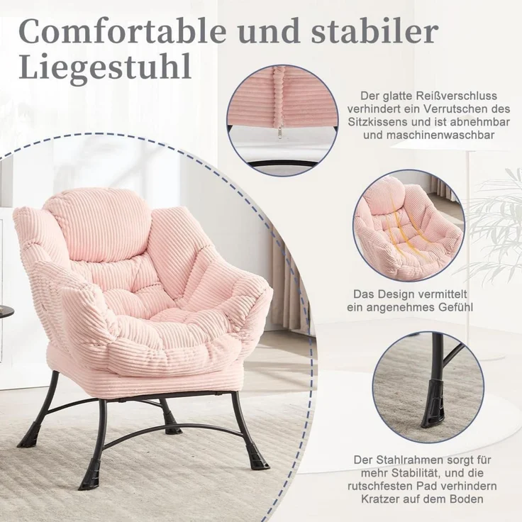 Ohrensessel Hocker Armlehnen Seitentasche Ottoman Rosa – Bild 5