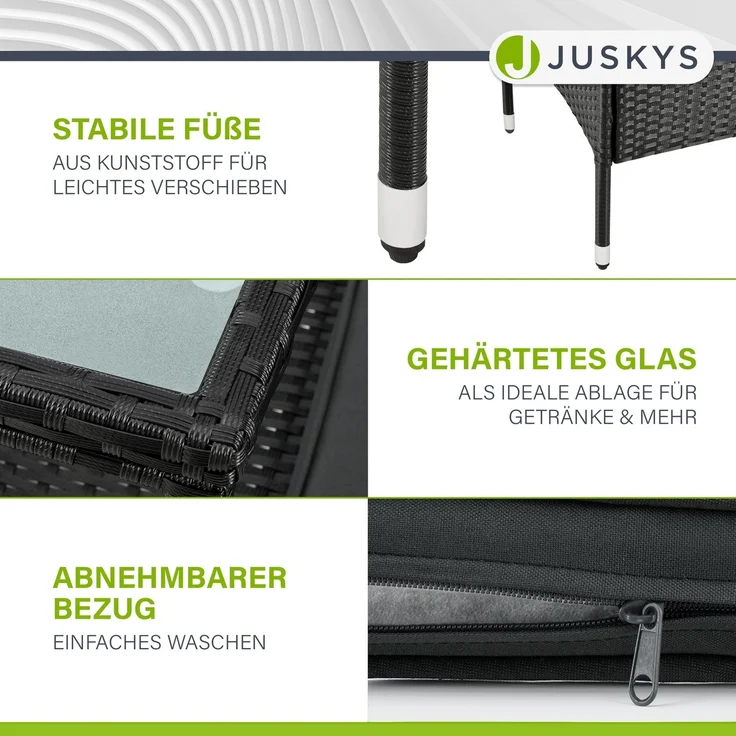 Juskys 'Monaco' 2-Sitzer Gartenbank mit Tisch und Kissen, Polyrattan schwarz, 133 × 63 × 84 cm – Bild 8