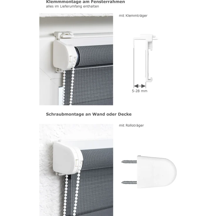 Qualitätsdoppelrollo mit Klemmträgern (B x H) 110cm x 150cm in grau/anthrazit, zum Klemmen und Schrauben – Bild 3