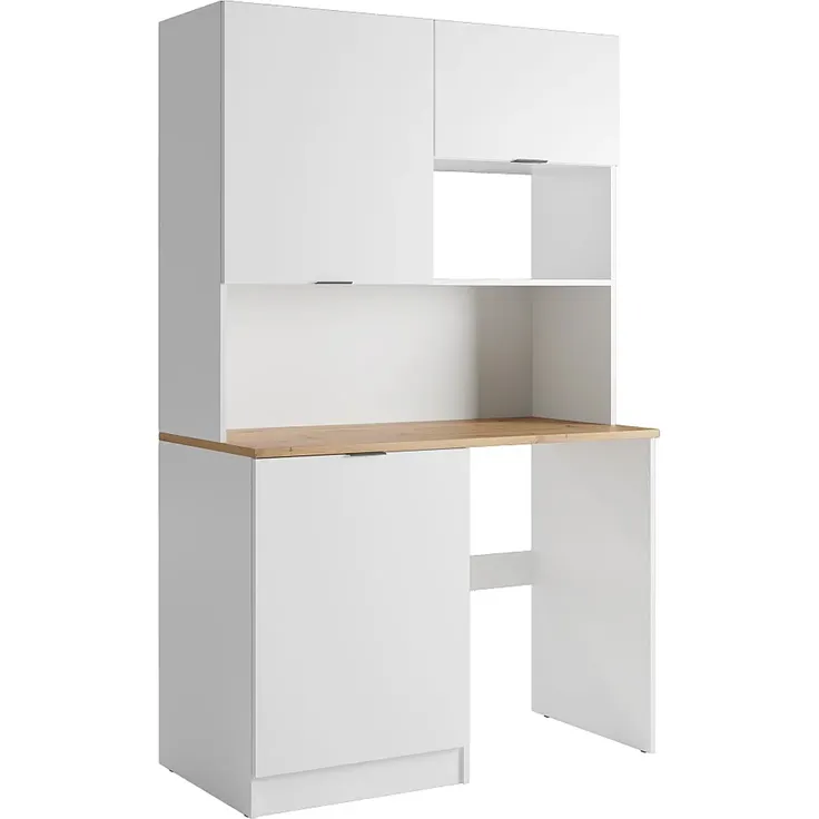 Vente-unique - Multifunktionsmöbel für Küchenzeile & Waschraum - Mit Arbeitsplatte 120 cm - Weiß & Holzfarben - CARMEO