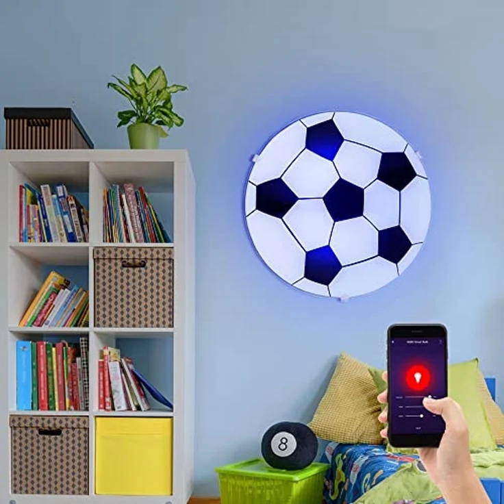 Smart Home RGB LED Deckenlampe, Fußball-Design, Glas, schwarz weiß – Bild 3