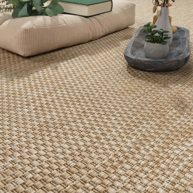 In & Outdoor Teppich Wetterfest Wohnzimmer Balkon Küchenteppich Terrassenteppich Flachgewebe Sisaloptik Meliert Einfarbig natur beige 300x400 cm – Bild 2