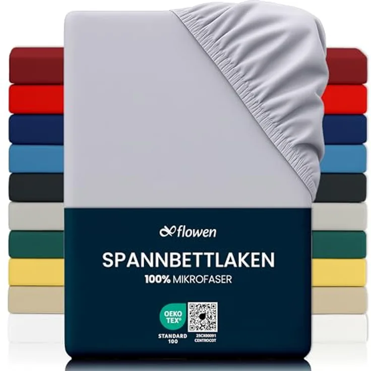 Flowen Spannbettlaken 150x190 cm Mikrofaser Hellgrau, atmungsaktiv, hypoallergen, anti-Milbe, 30 cm Tiefe, knitterfrei, maschinenwaschbar